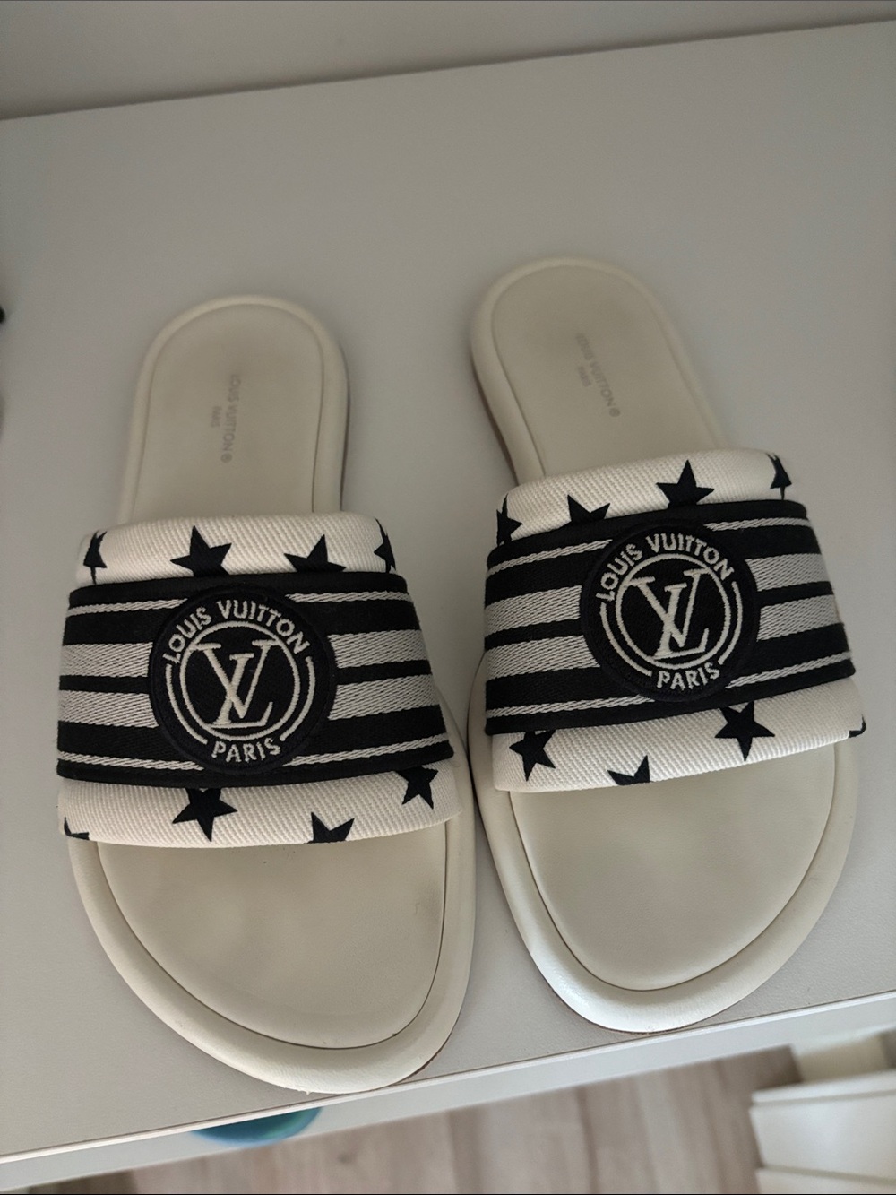 Louis Vuitton Black & White Star Stripe Slide Sandals